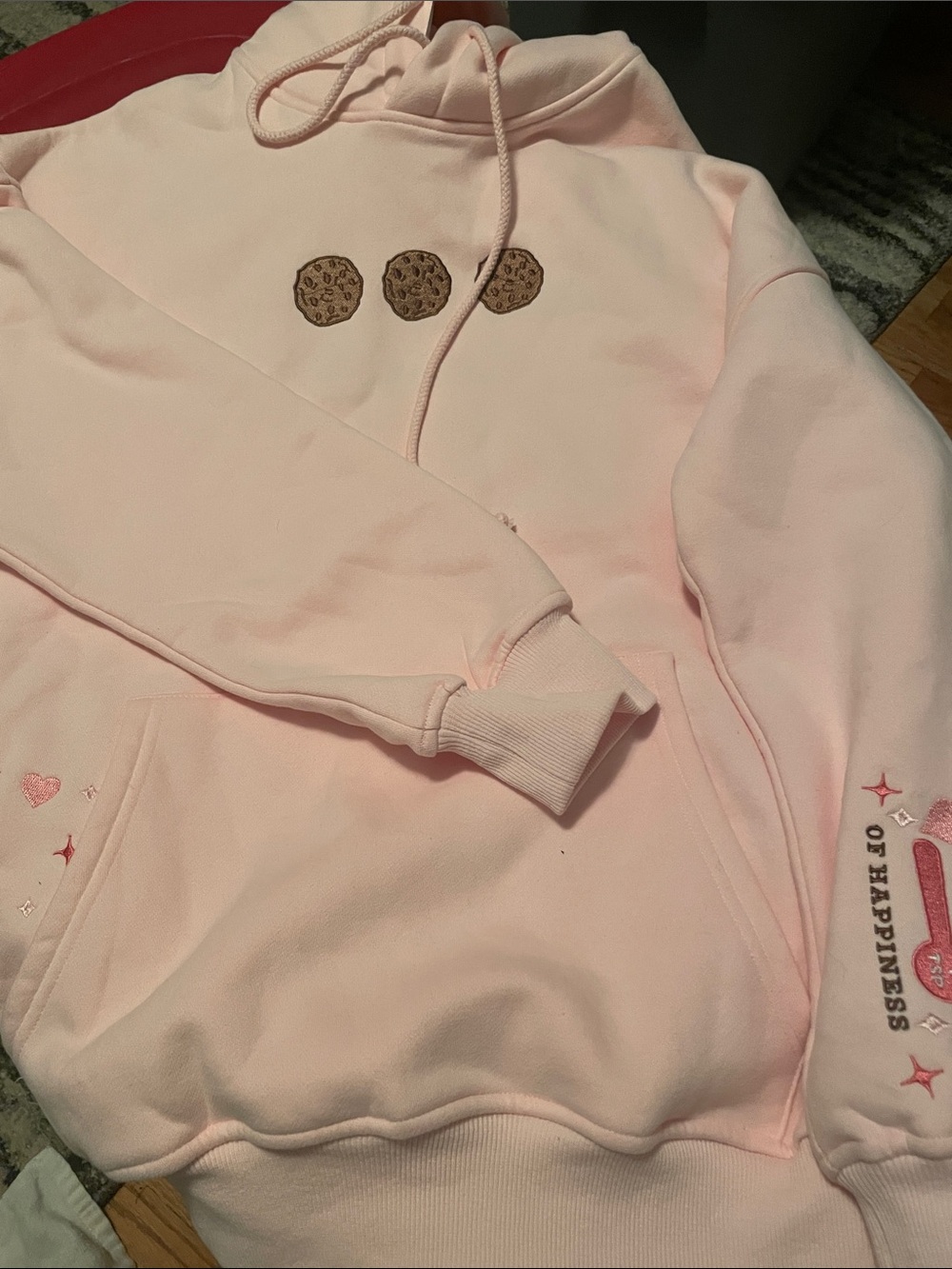 Girls' Pink Hoodie Sweatshirt with chocolate chip cookie recipe embroidery